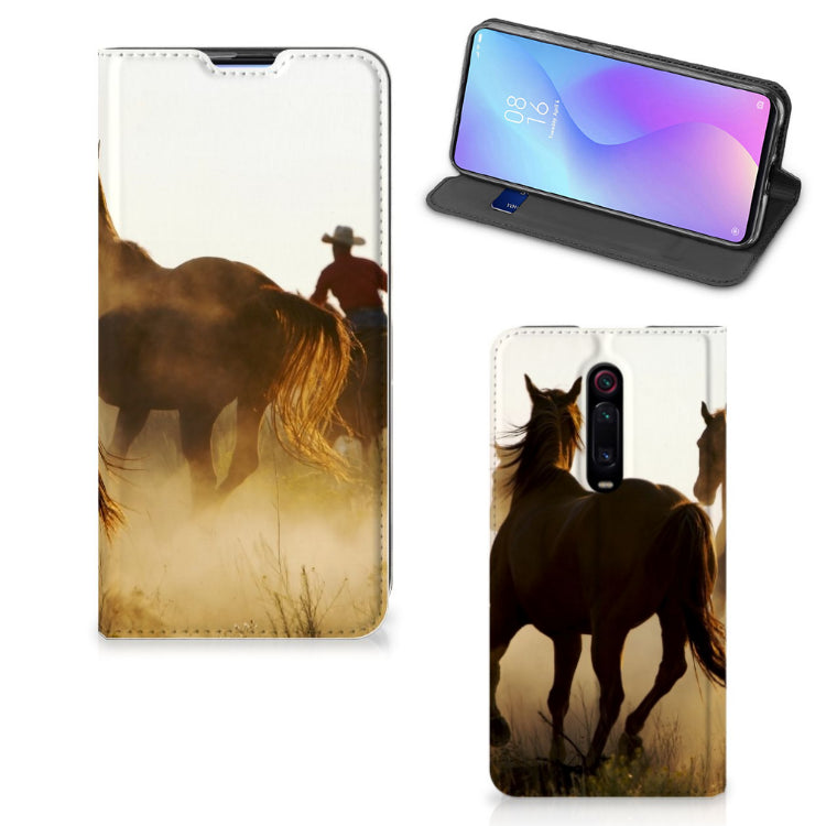 Xiaomi Redmi K20 Pro Hoesje maken Design Cowboy met paardenprint en cowboy in de achtergrond
