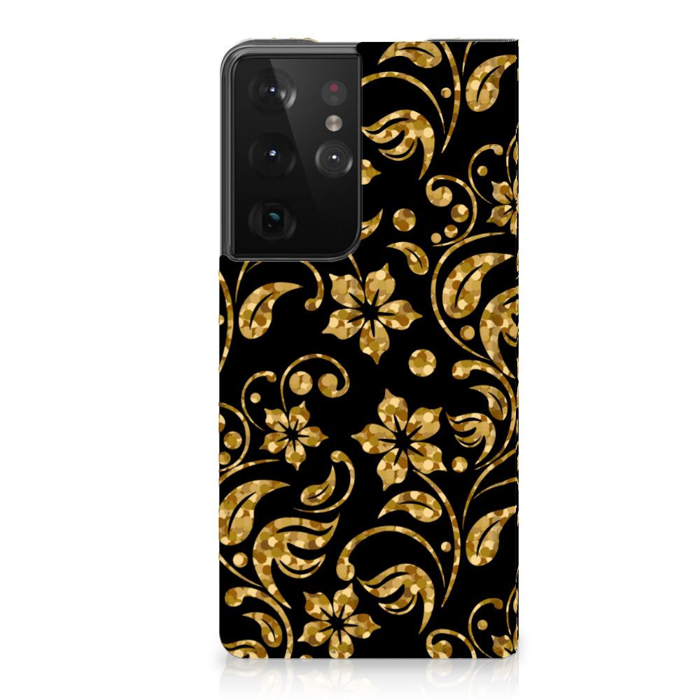 Samsung Galaxy S21 Ultra Smart Cover Gouden Bloemen - B2C Telecom
