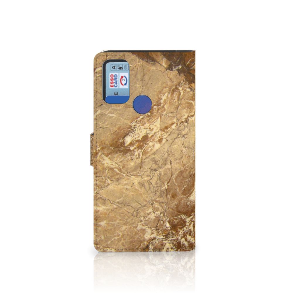 Alcatel 1S (2021) Bookcase Marmer Creme met luxe marmerdesign en pasjeshouder voor optimale bescherming.