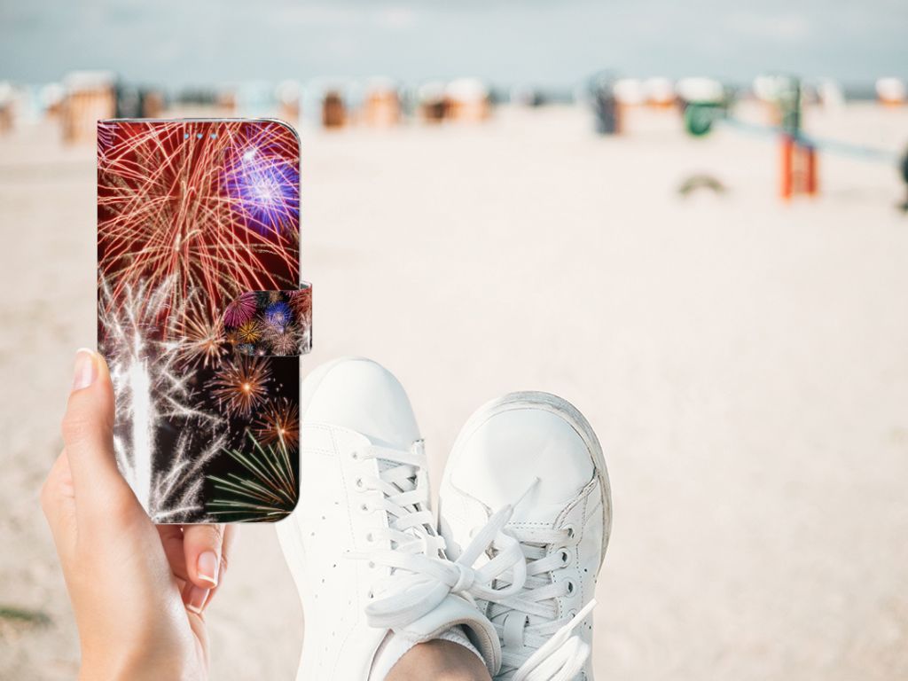 Huawei P40 Lite Wallet Case met Pasjes Vuurwerk