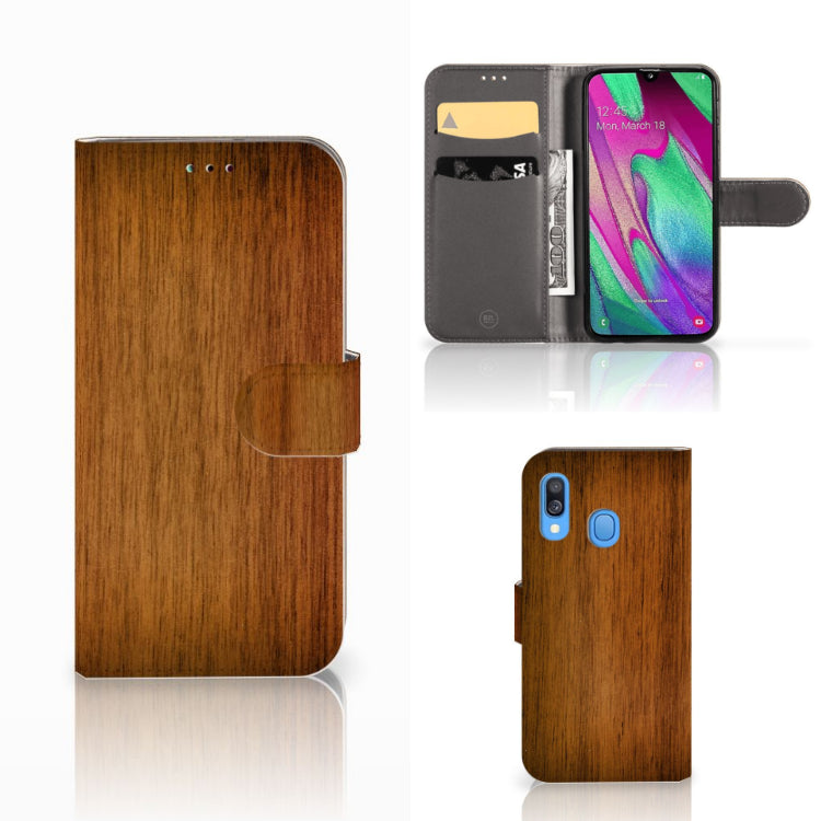 Samsung Galaxy A40 Book Style Case Donker Hout