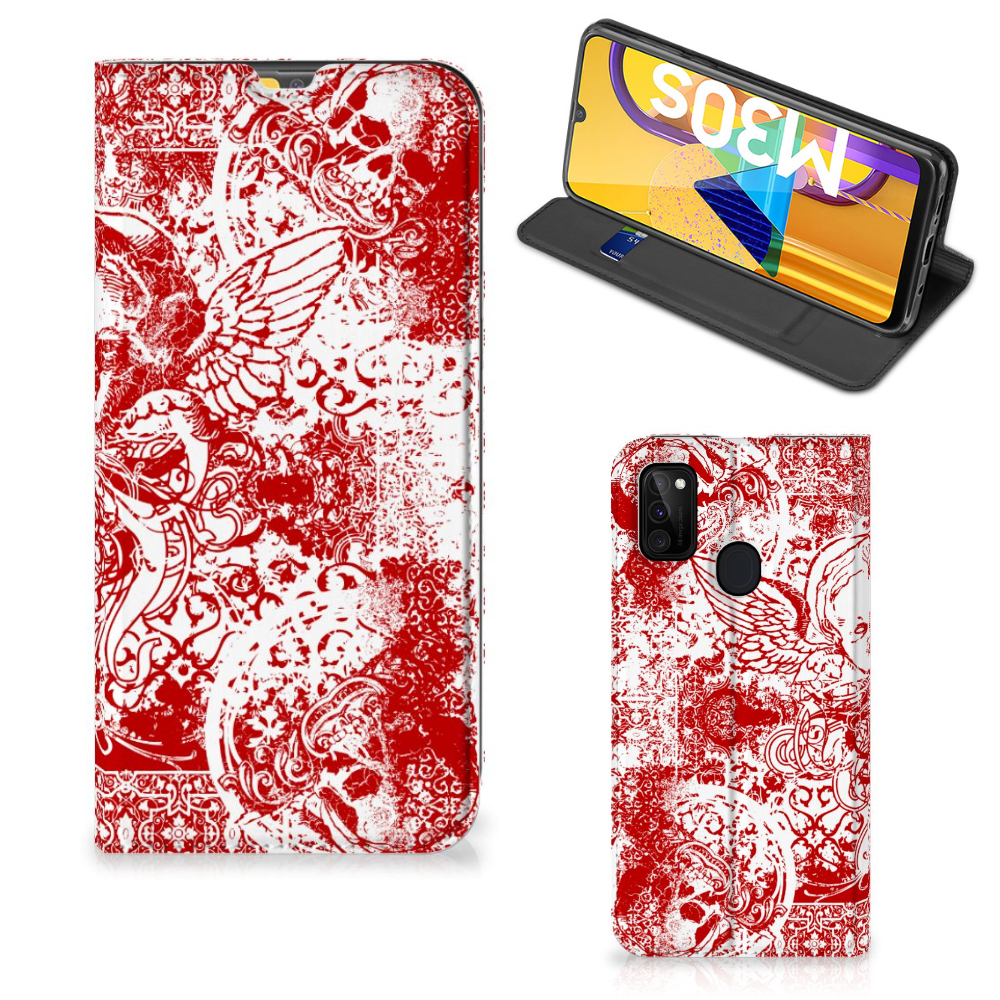Mobiel BookCase Samsung Galaxy M30s | M21 Angel Skull Rood - B2C Telecom