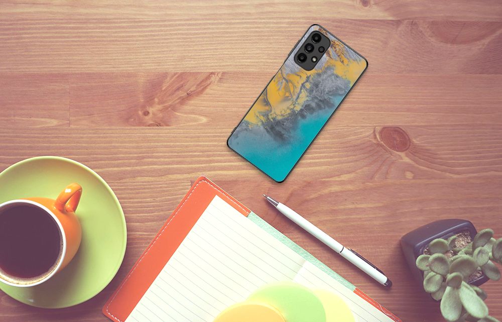 Samsung Galaxy A13 4G Marmeren Print Telefoonhoesje Marble Blue Gold B2C Telecom