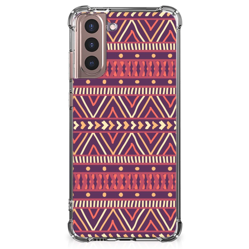 Samsung Galaxy S21 Plus Doorzichtige Silicone Hoesje Aztec Paars