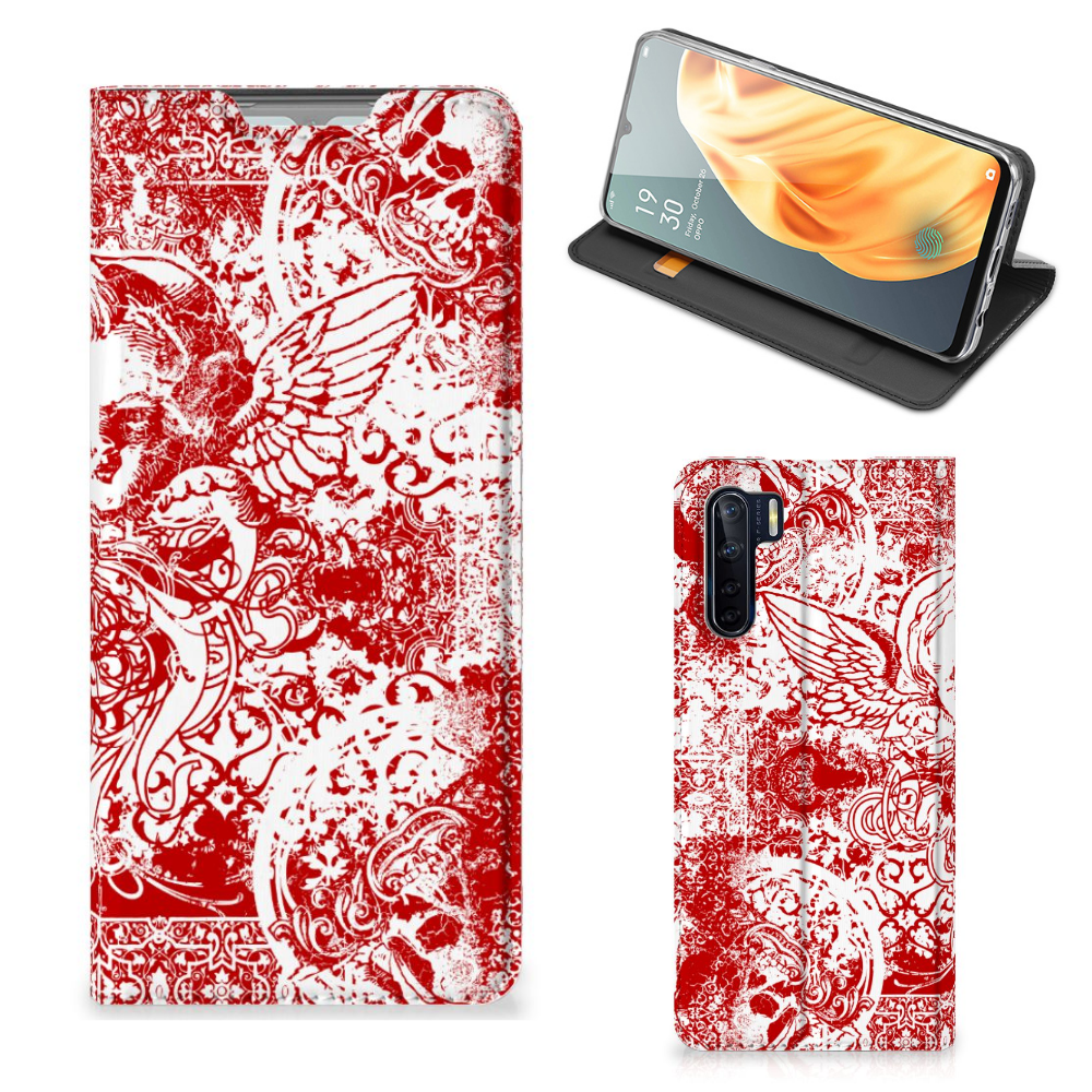 Mobiel BookCase OPPO Reno3 | A91 Angel Skull Rood - B2C Telecom