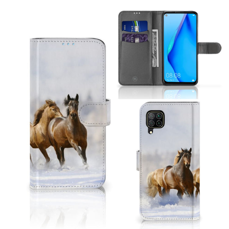 Huawei P40 Lite Telefoonhoesje met Pasjes Paarden