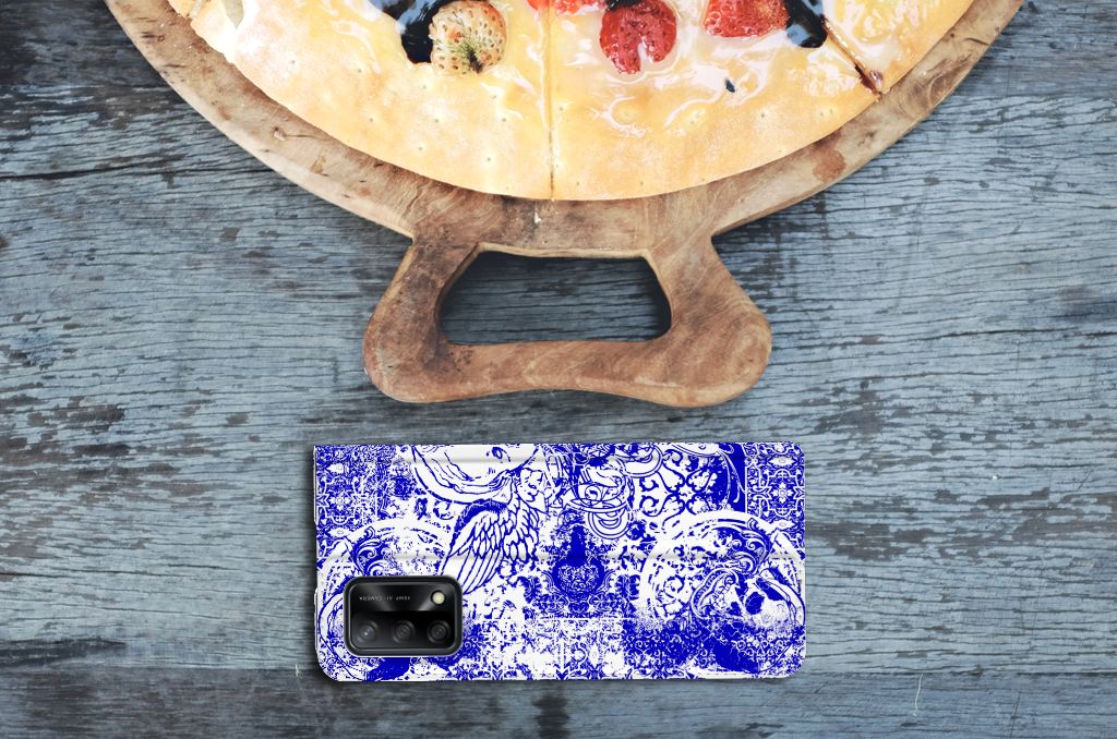 Mobiel BookCase OPPO A74 4G Angel Skull Blauw - B2C Telecom
