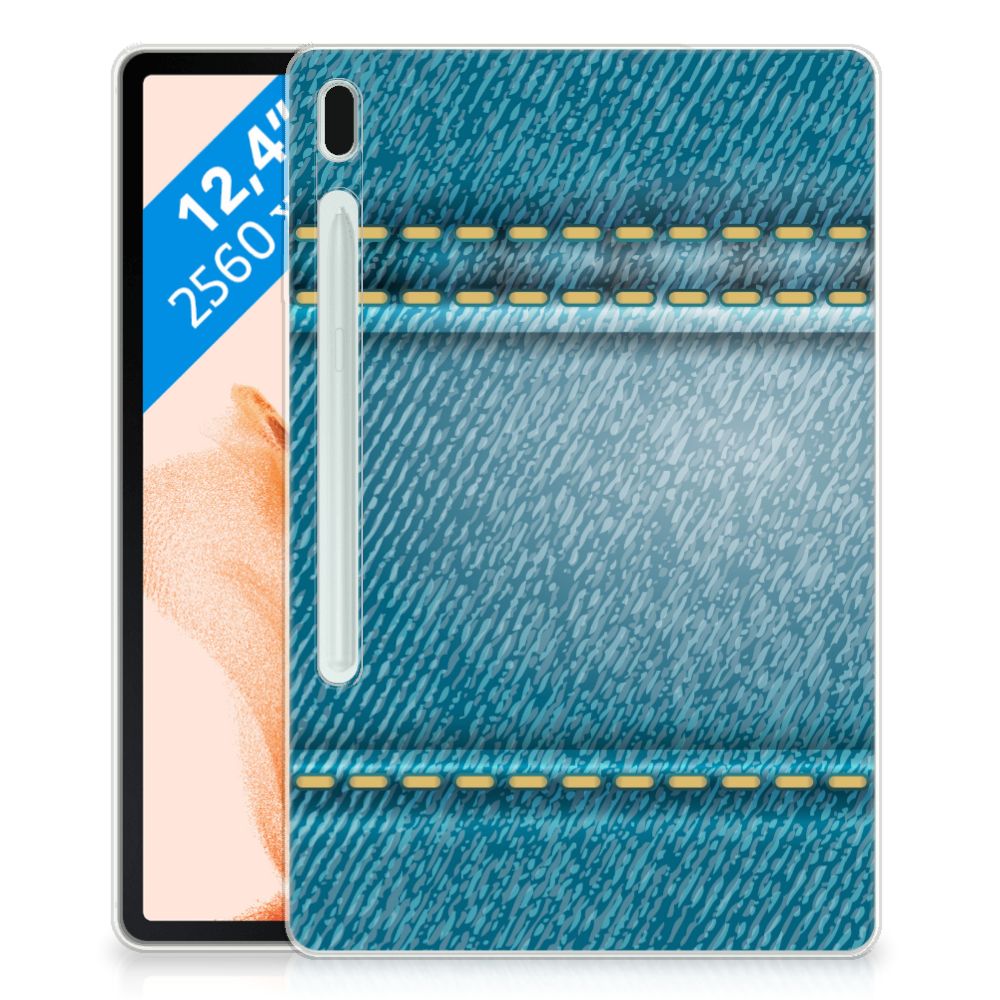 Samsung Galaxy Tab S7FE Leuke Siliconen Hoes Jeans - B2C Telecom