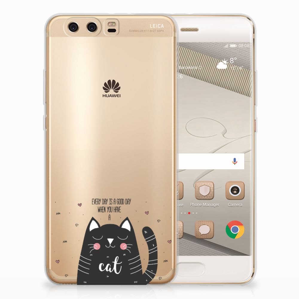 Huawei P10 Plus Telefoonhoesje met Naam Cat Good Day