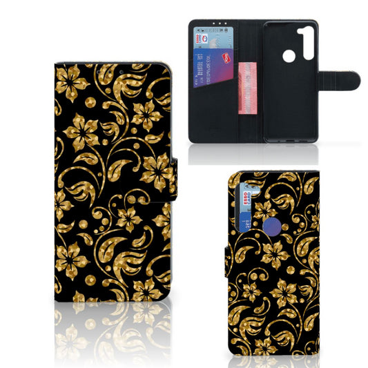 Motorola G8 Power Hoesje Gouden Bloemen