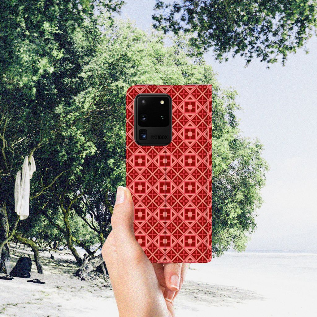 Samsung Galaxy S20 Ultra Hoesje met Magneet Batik Rood - B2C Telecom