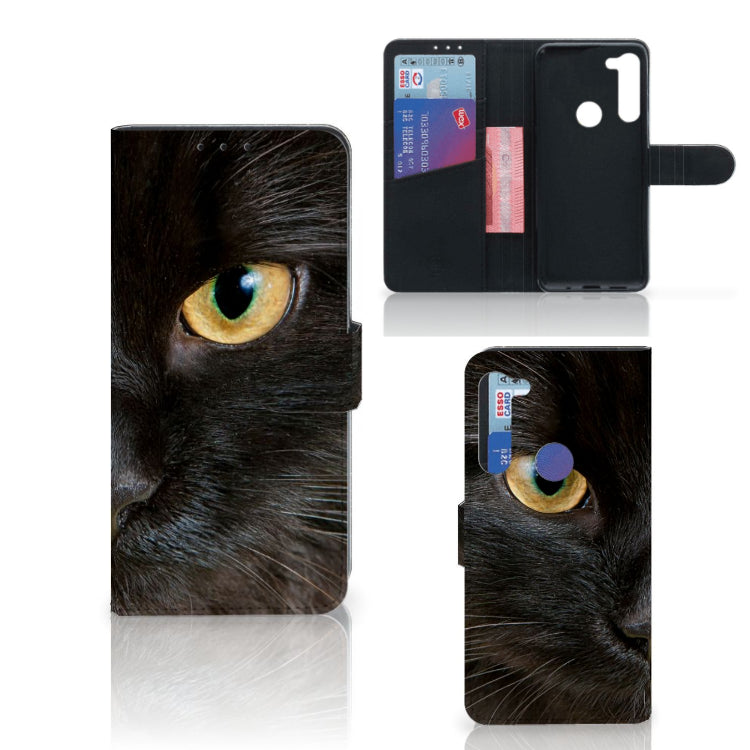 Motorola G8 Power Telefoonhoesje met Pasjes Zwarte Kat