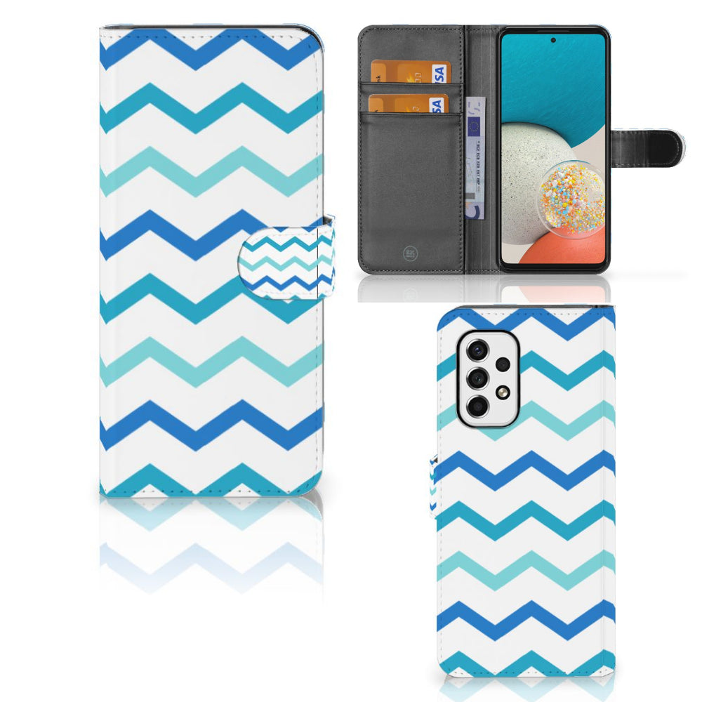 Samsung Galaxy A53 Telefoon Hoesje Zigzag Blauw