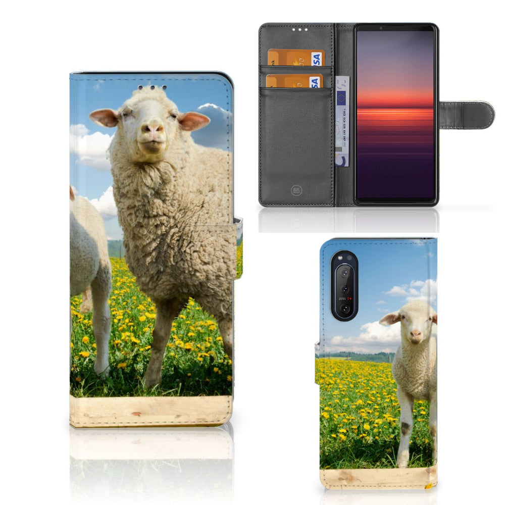 Sony Xperia 5II Telefoonhoesje met Pasjes Schaap en Lammetje