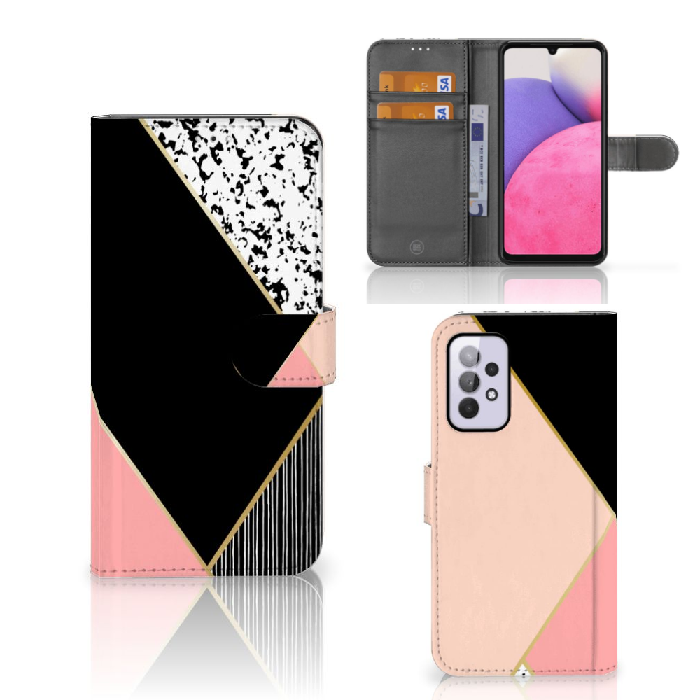 Samsung Galaxy A33 5G Book Case Zwart Roze Vormen