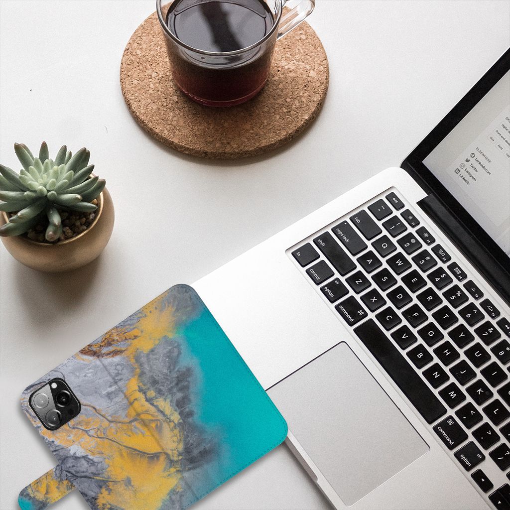 iPhone 13 Pro Max Bookcase Marble Blue Gold