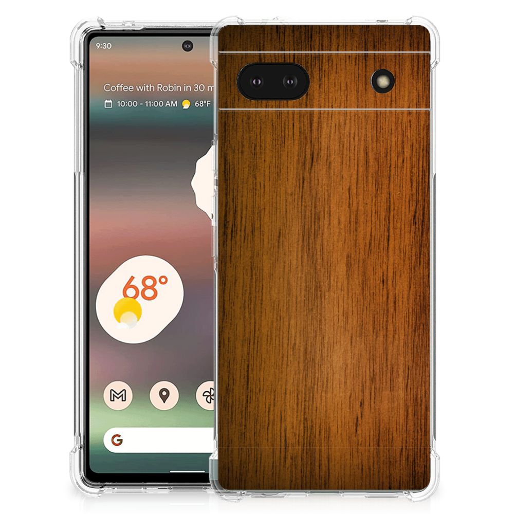 Google Pixel 6A Stevig Telefoonhoesje Donker Hout