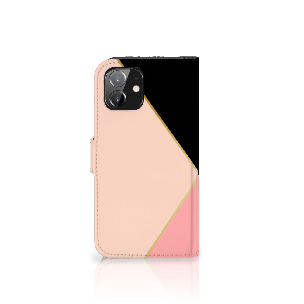 iPhone 12 | 12 Pro (6.1") Book Case Zwart Roze Vormen