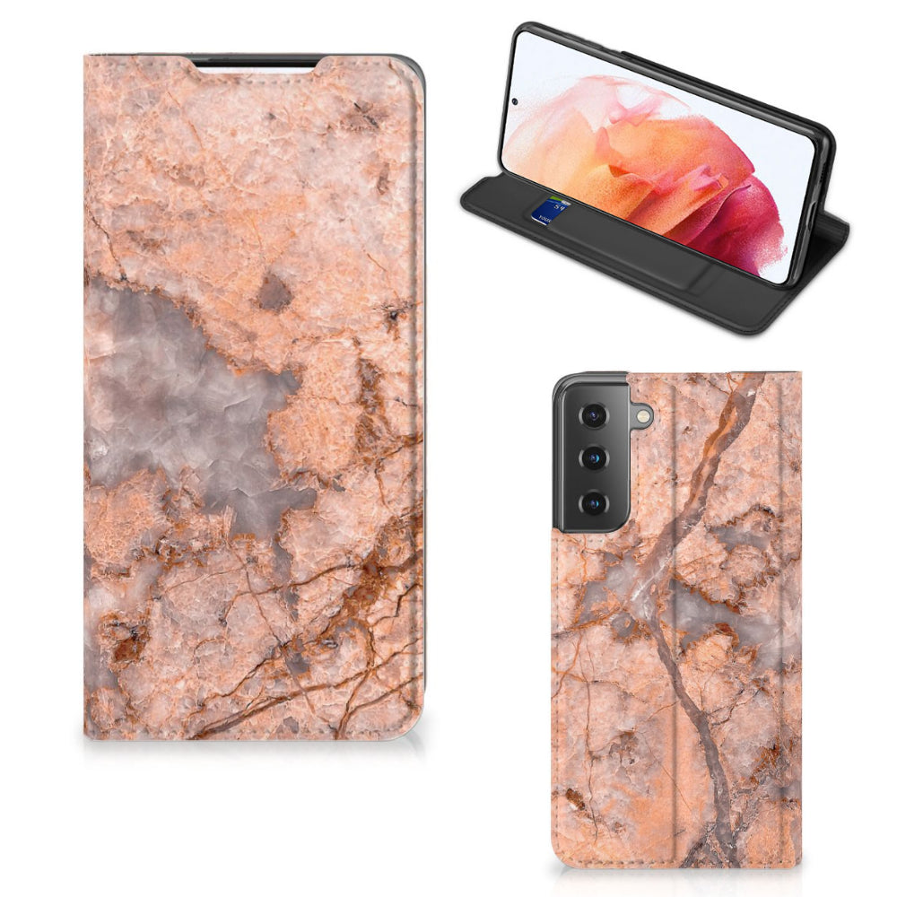 Samsung Galaxy S21 Standcase Marmer Oranje