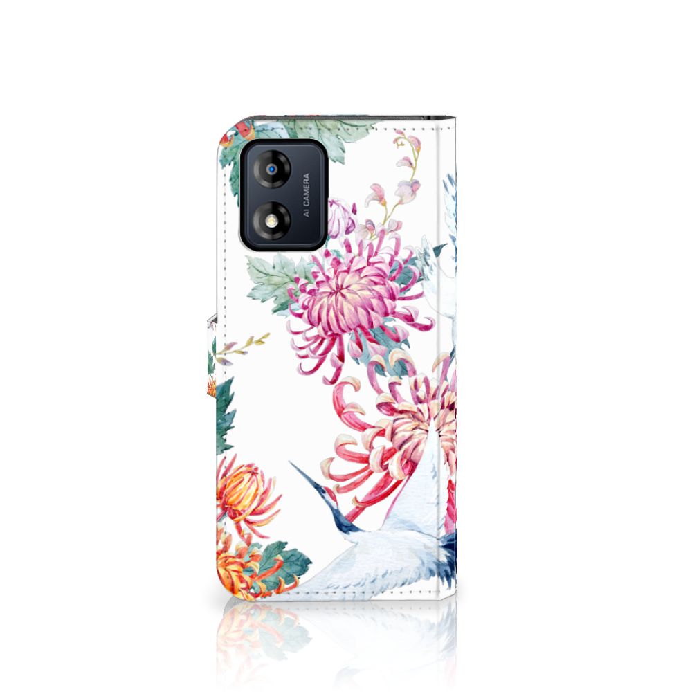 Motorola Moto E13 4G Telefoonhoesje met Pasjes Bird Flowers