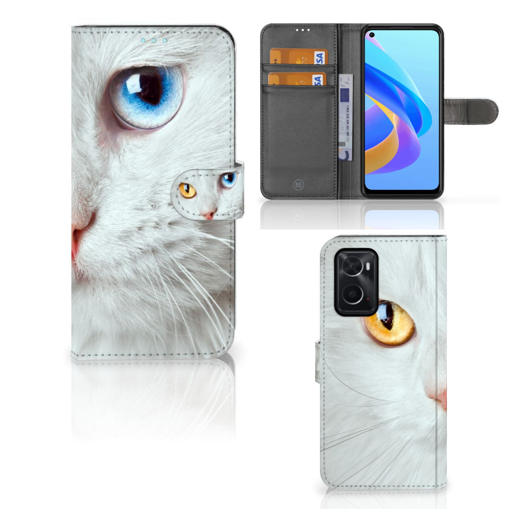 OPPO A76 | A96 Telefoonhoesje met Pasjes Witte Kat