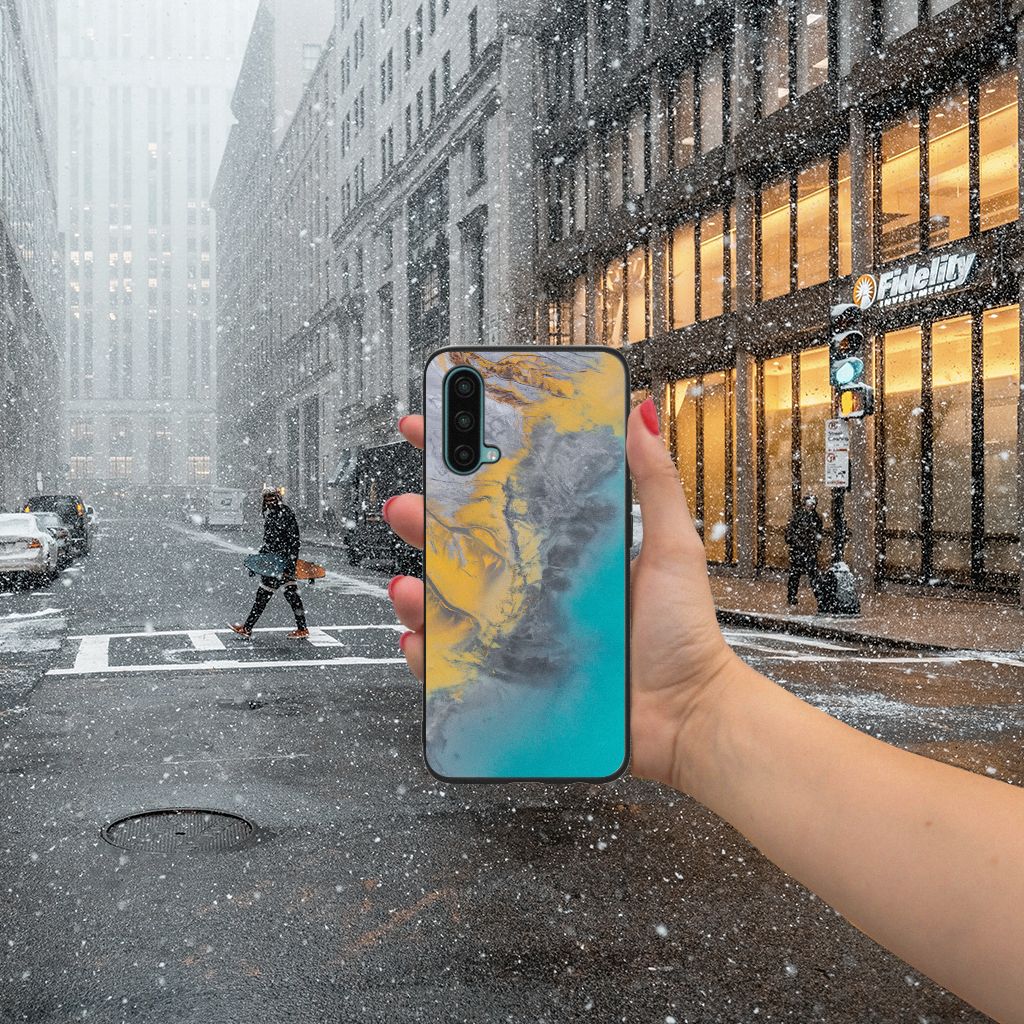 OnePlus Nord CE 5G Marmeren Print Telefoonhoesje Marble Blue Gold B2C Telecom