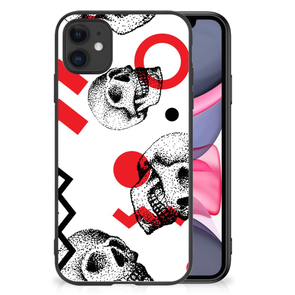 Telefoonhoesje iPhone 11 Skull Red met opvallende skulls print en zwarte randen voor bescherming.