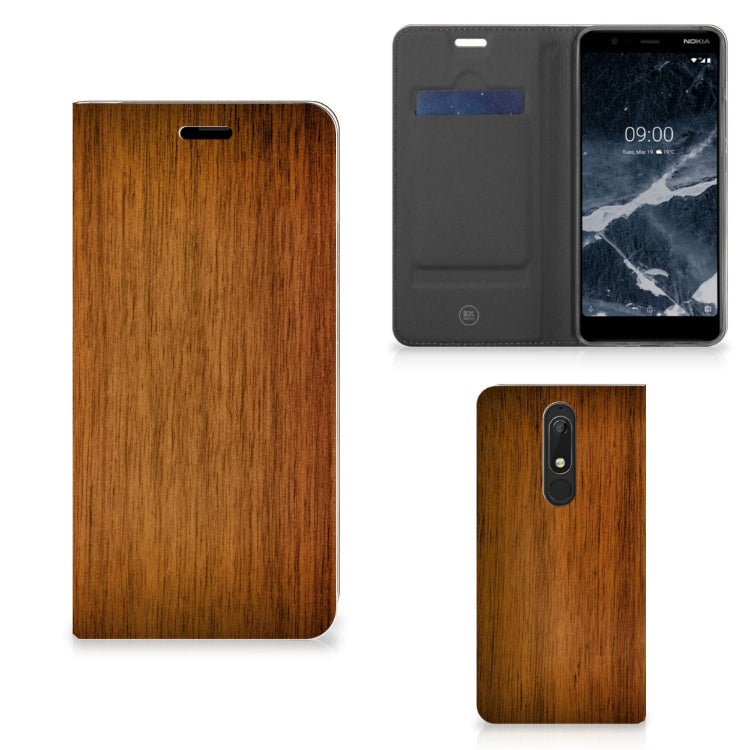 Nokia 5.1 (2018) Book Wallet Case Donker Hout