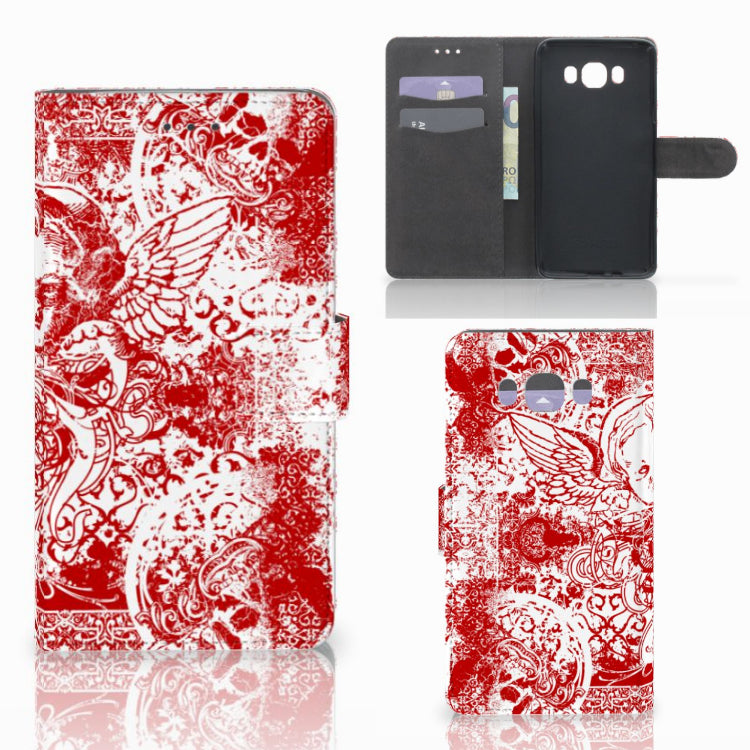 Telefoonhoesje met Naam Samsung Galaxy J7 2016 Angel Skull Rood