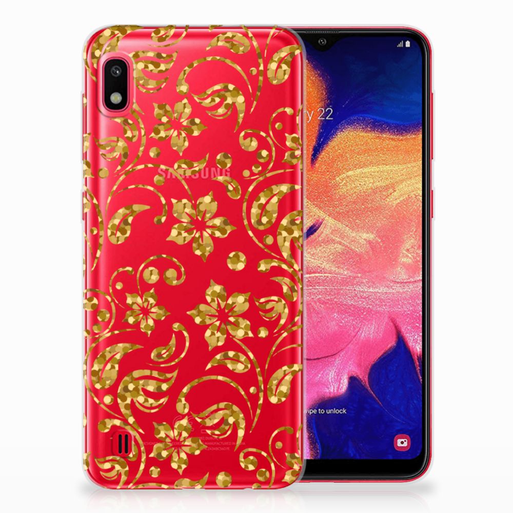 Samsung Galaxy A10 TPU Case Gouden Bloemen