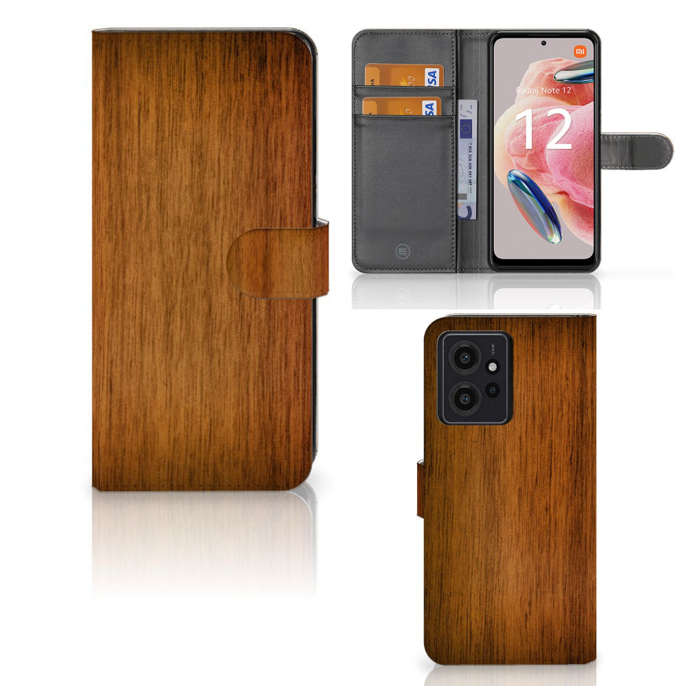 Xiaomi Redmi Note 12 4G Book Style Case Donker Hout