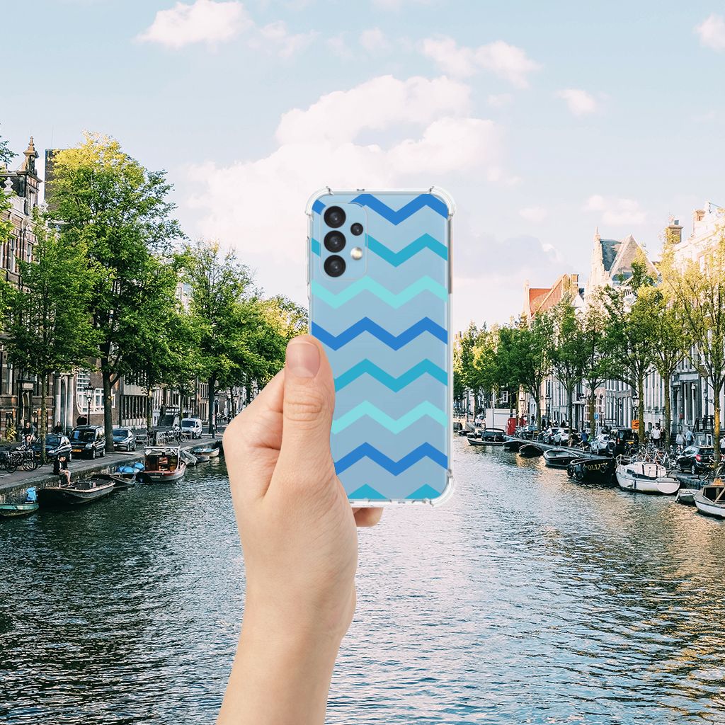 Samsung Galaxy A13 (4G) Doorzichtige Silicone Hoesje Zigzag Blauw B2C Telecom