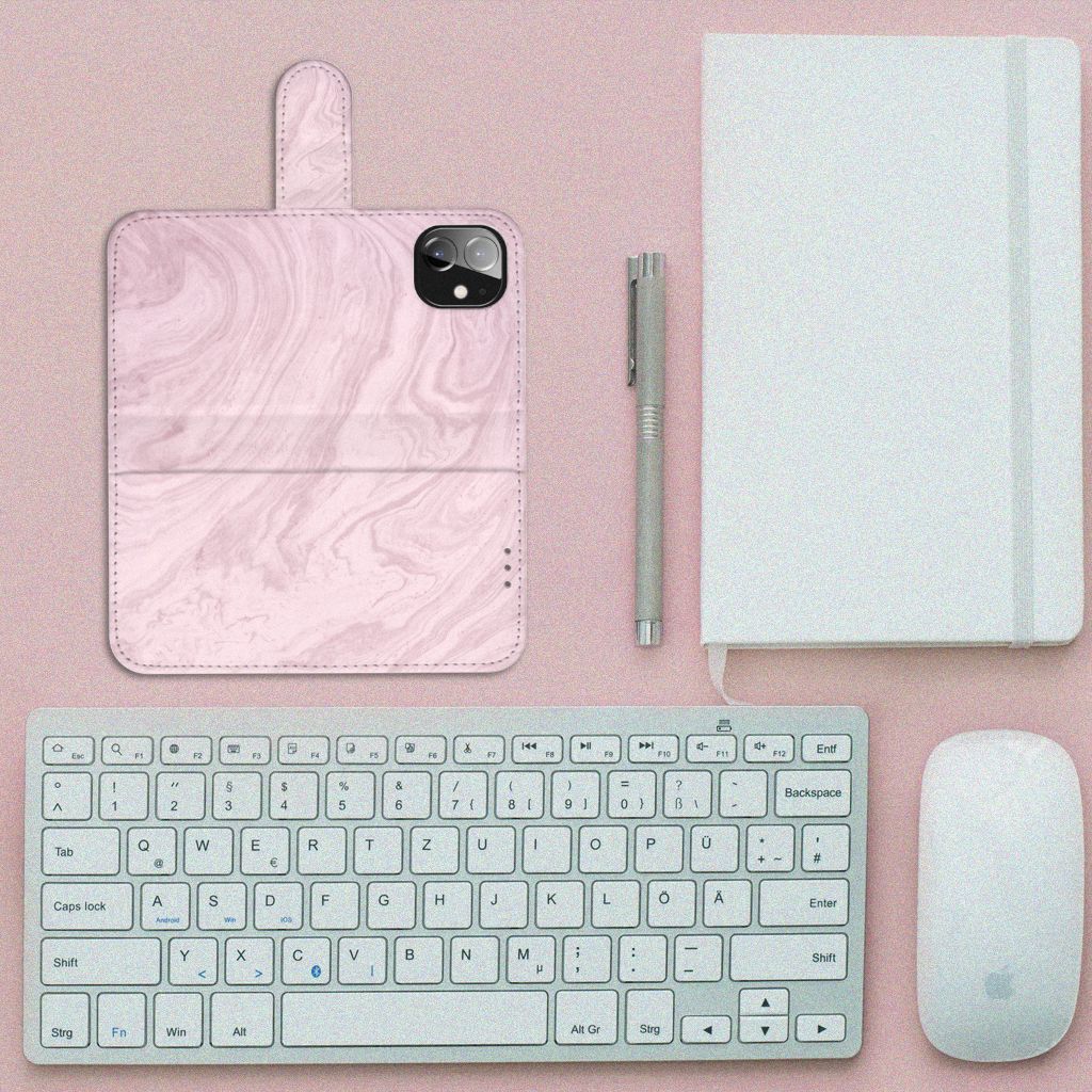 Apple iPhone 12 Mini Bookcase Marble Pink - Origineel Cadeau Vriendin
