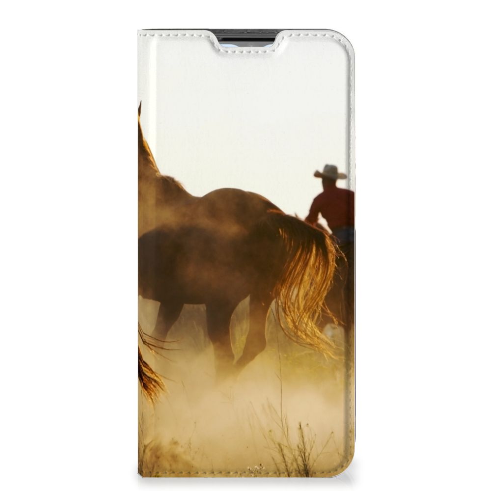 OPPO A54s | A16 | A16s Hoesje maken Design Cowboy met afbeelding van paarden en cowboy in het veld