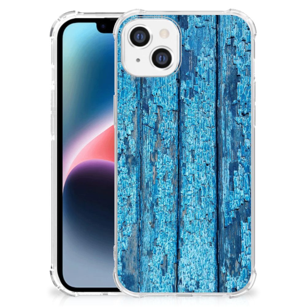 Apple iPhone 14 Plus Stevig Telefoonhoesje Wood Blue