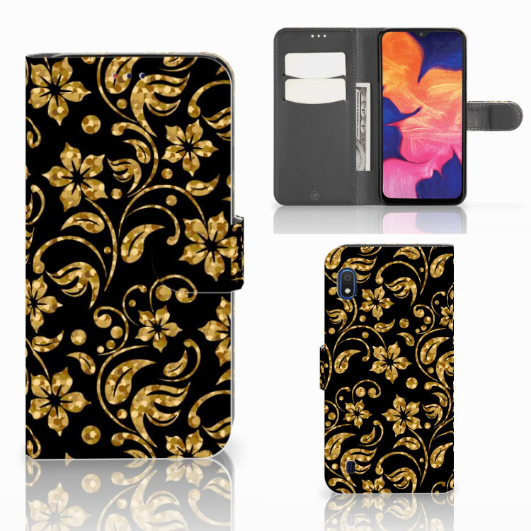 Samsung Galaxy A10 Hoesje Gouden Bloemen