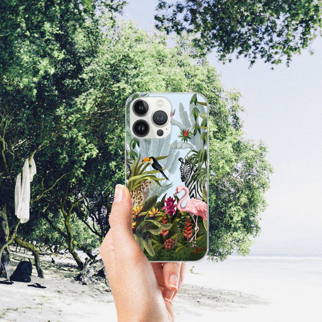 TPU Hoesje voor iPhone 13 Pro Max Jungle met tropisch design vol dieren en planten 🌺