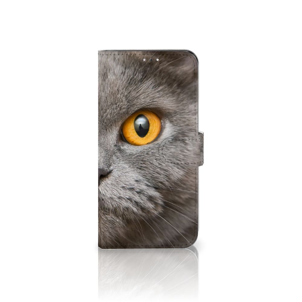 Telefoonhoesje met Pasjes Samsung Galaxy A33 5G Britse Korthaar met close-up van kat met gele ogen.