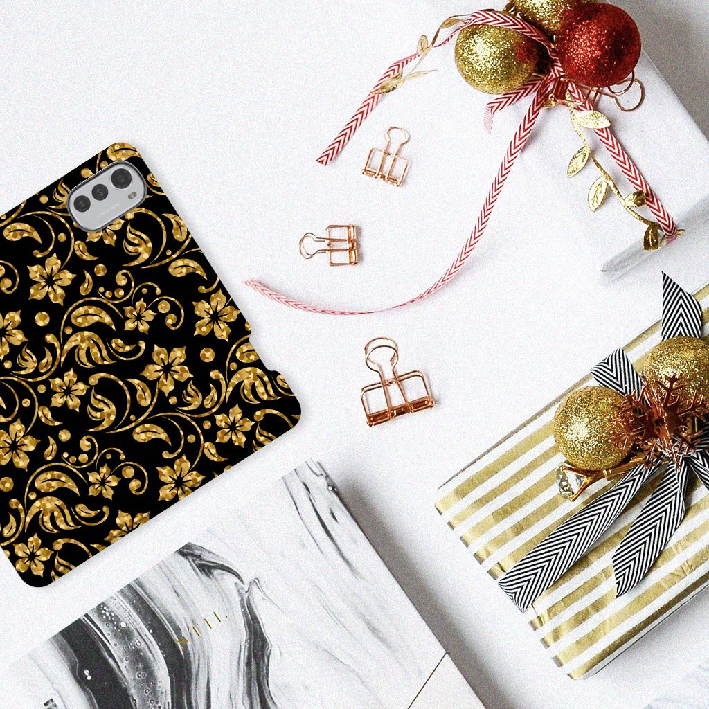Motorola Moto E32 | Moto E32s Smart Cover Gouden Bloemen - B2C Telecom