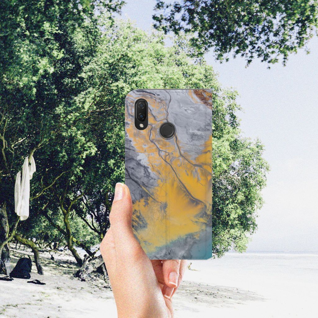 Huawei P Smart Plus Standcase Marble Blue Gold