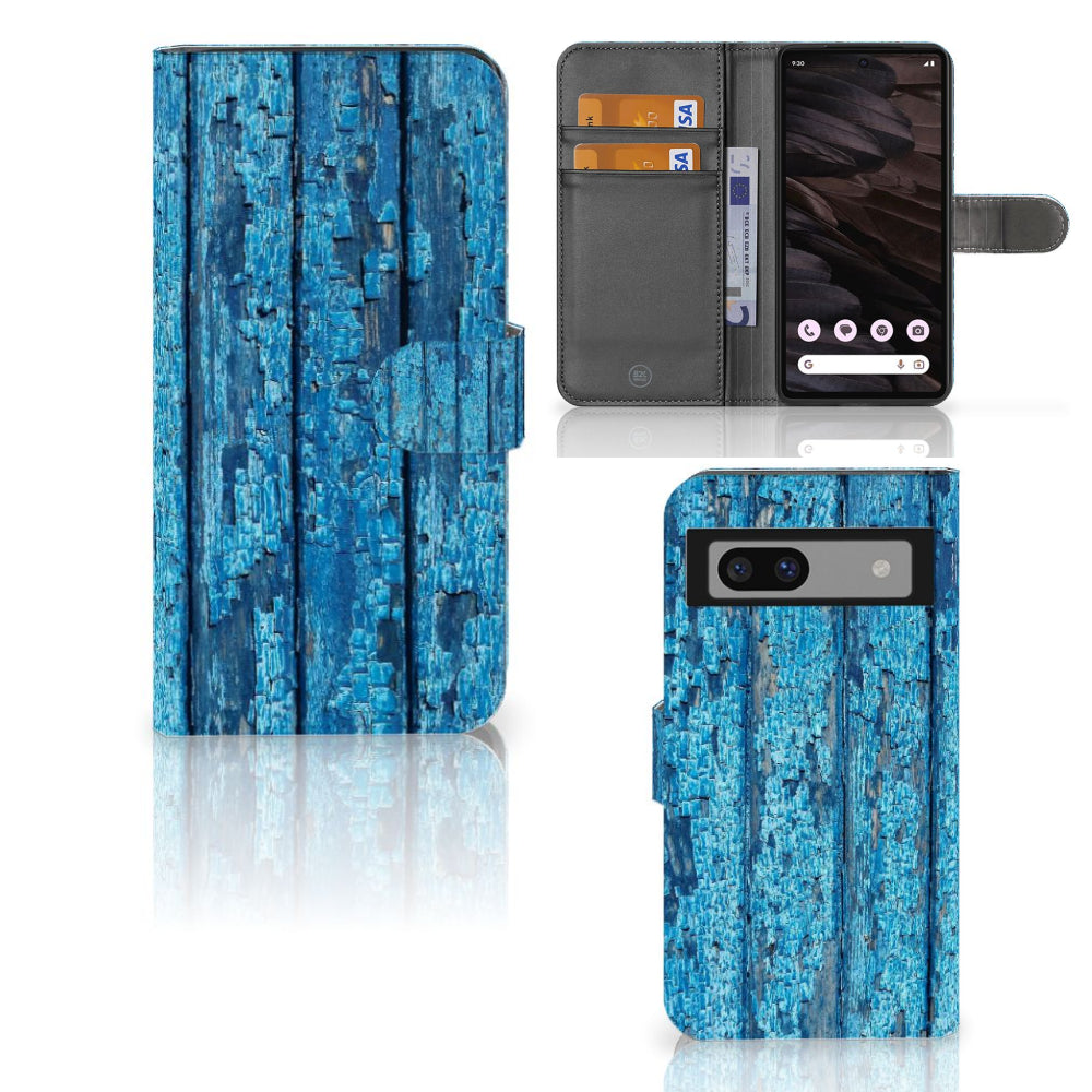 Google Pixel 7A Book Style Case Wood Blue