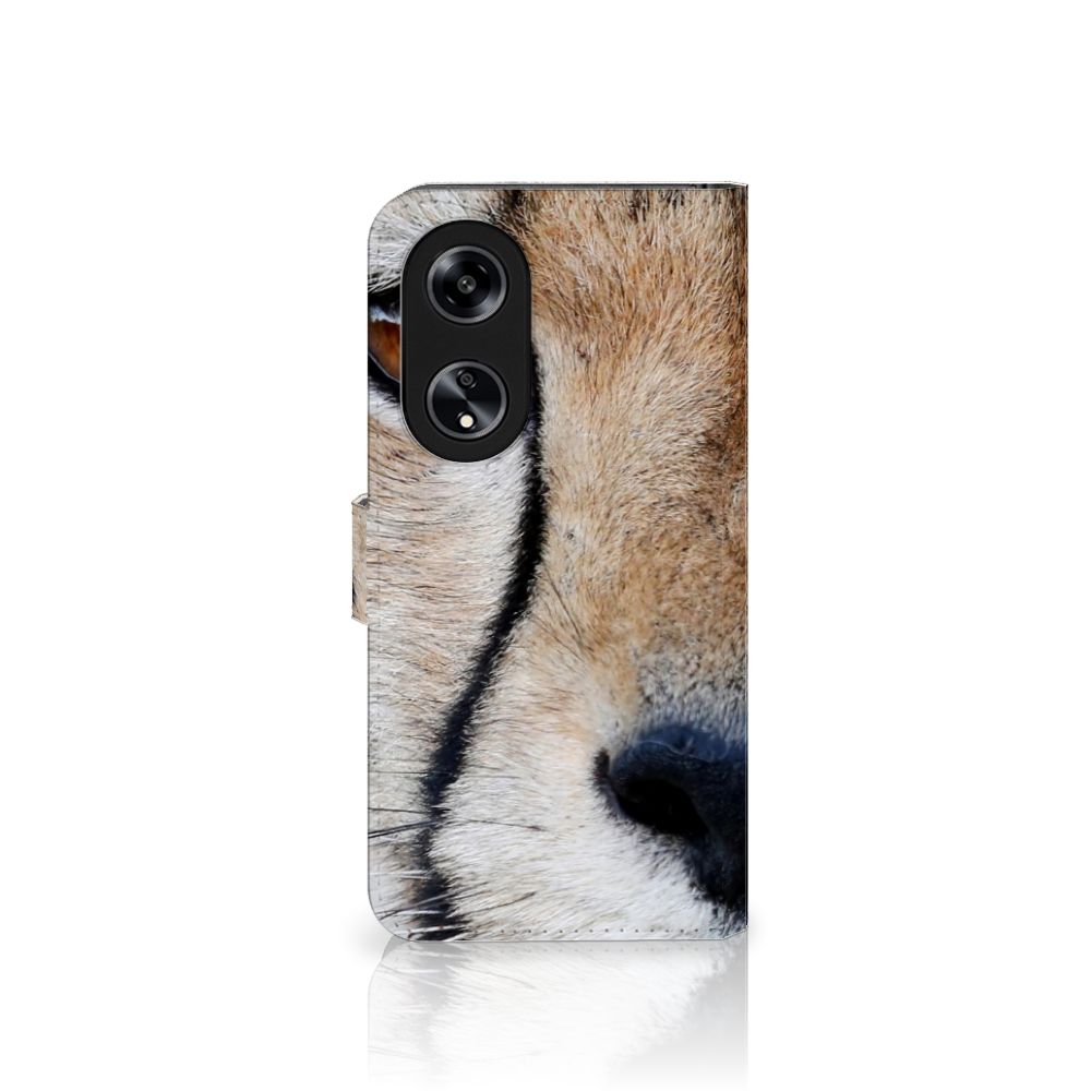 OPPO Reno8 T 5G Telefoonhoesje met Pasjes Cheetah met close-up ontwerp van een cheeta