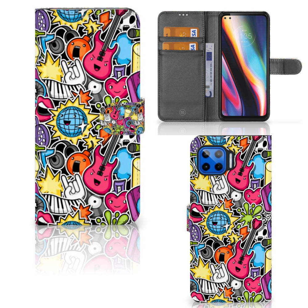 Motorola Moto G 5G Plus Wallet Case met Pasjes Punk Rock