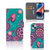 iPhone 15 Plus Hoesje Cirkels en Vlinders met kleuren en vlinders, overzicht van de voor- en achterkant.