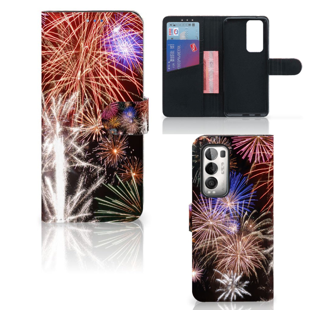 OPPO Find X3 Neo 5G Wallet Case met Pasjes Vuurwerk