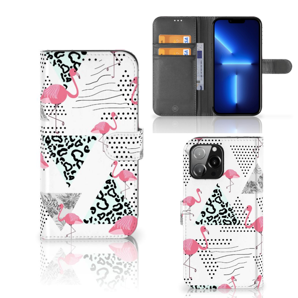 iPhone 13 Pro Max Telefoonhoesje met Pasjes Flamingo Triangle
