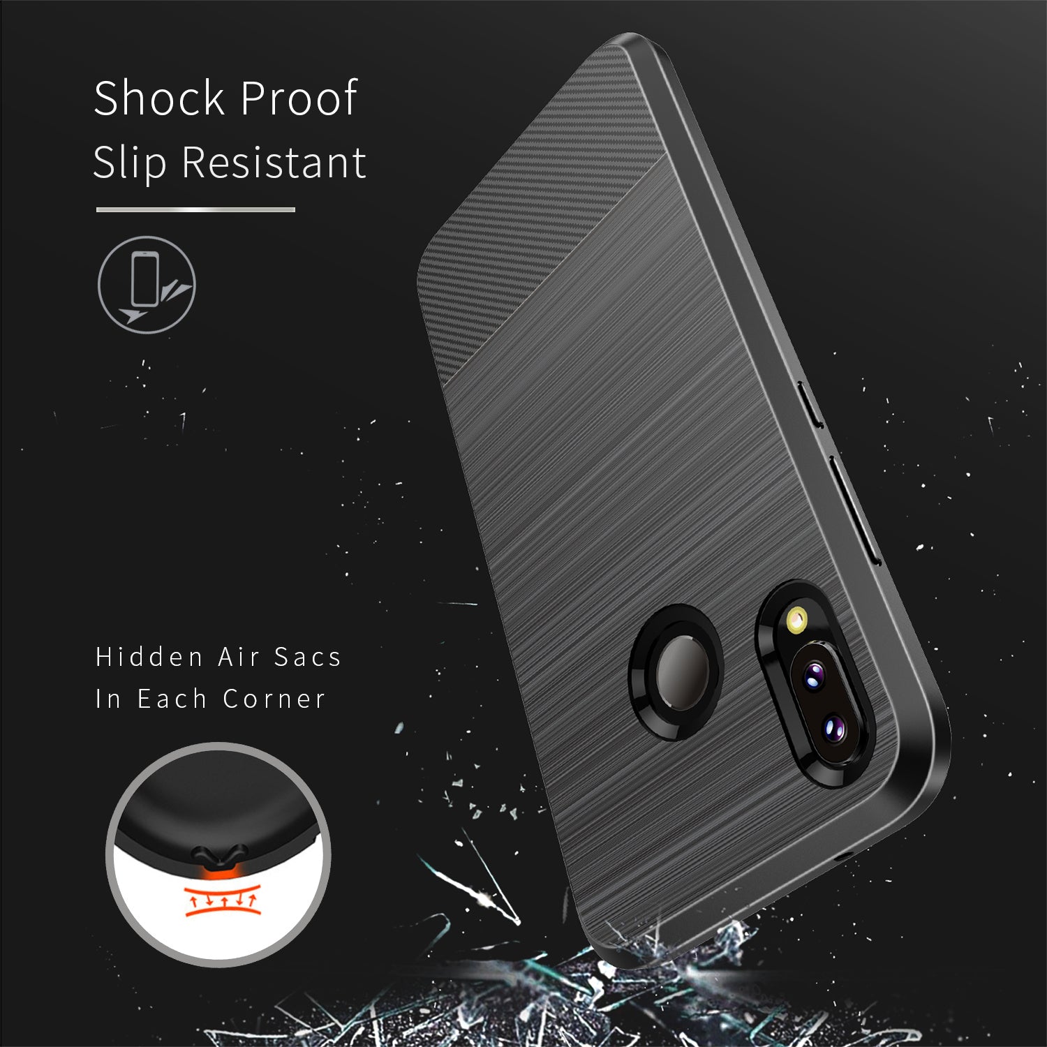 Huawei P20 Lite TPU Hoesje Geborsteld Zwart