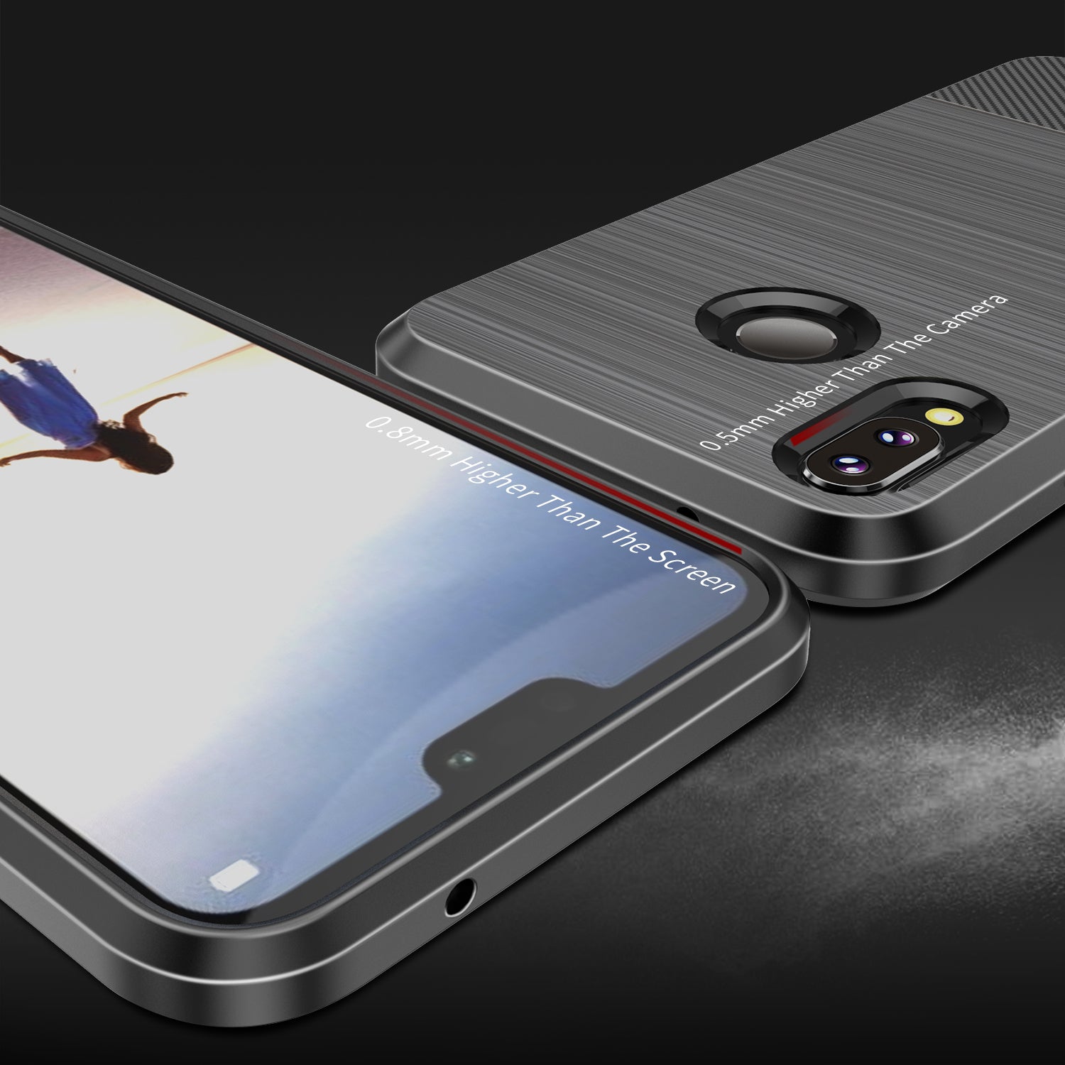 Huawei P20 Lite TPU Hoesje Geborsteld Zwart