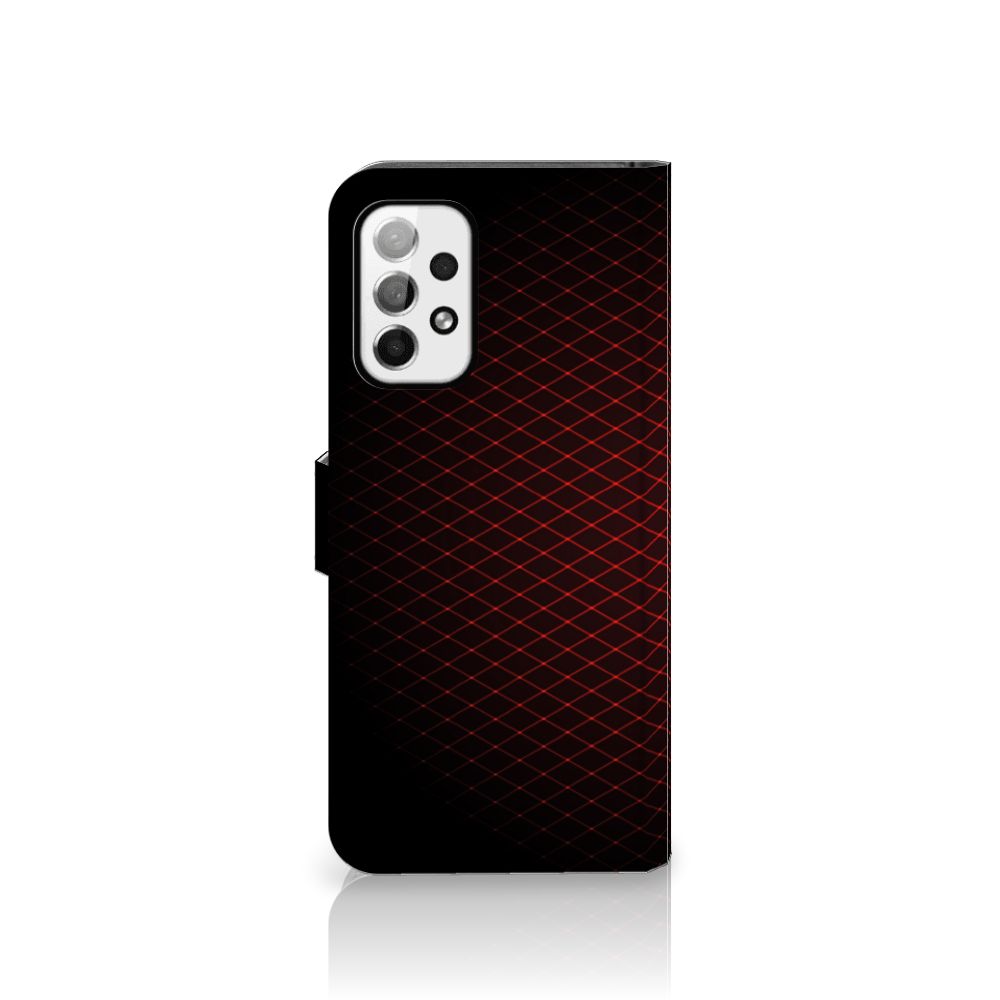 Samsung Galaxy A73 5G Telefoon Hoesje Geruit Rood met zwart-rood ruitpatroon en ruimte voor 3 pasjes.