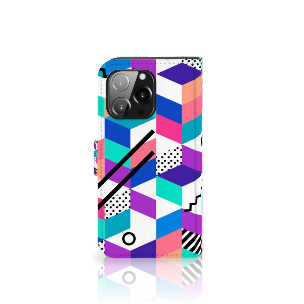 iPhone 13 Pro Book Case Blokken Kleurrijk met felle kleuren en abstracte patronen 🎨
